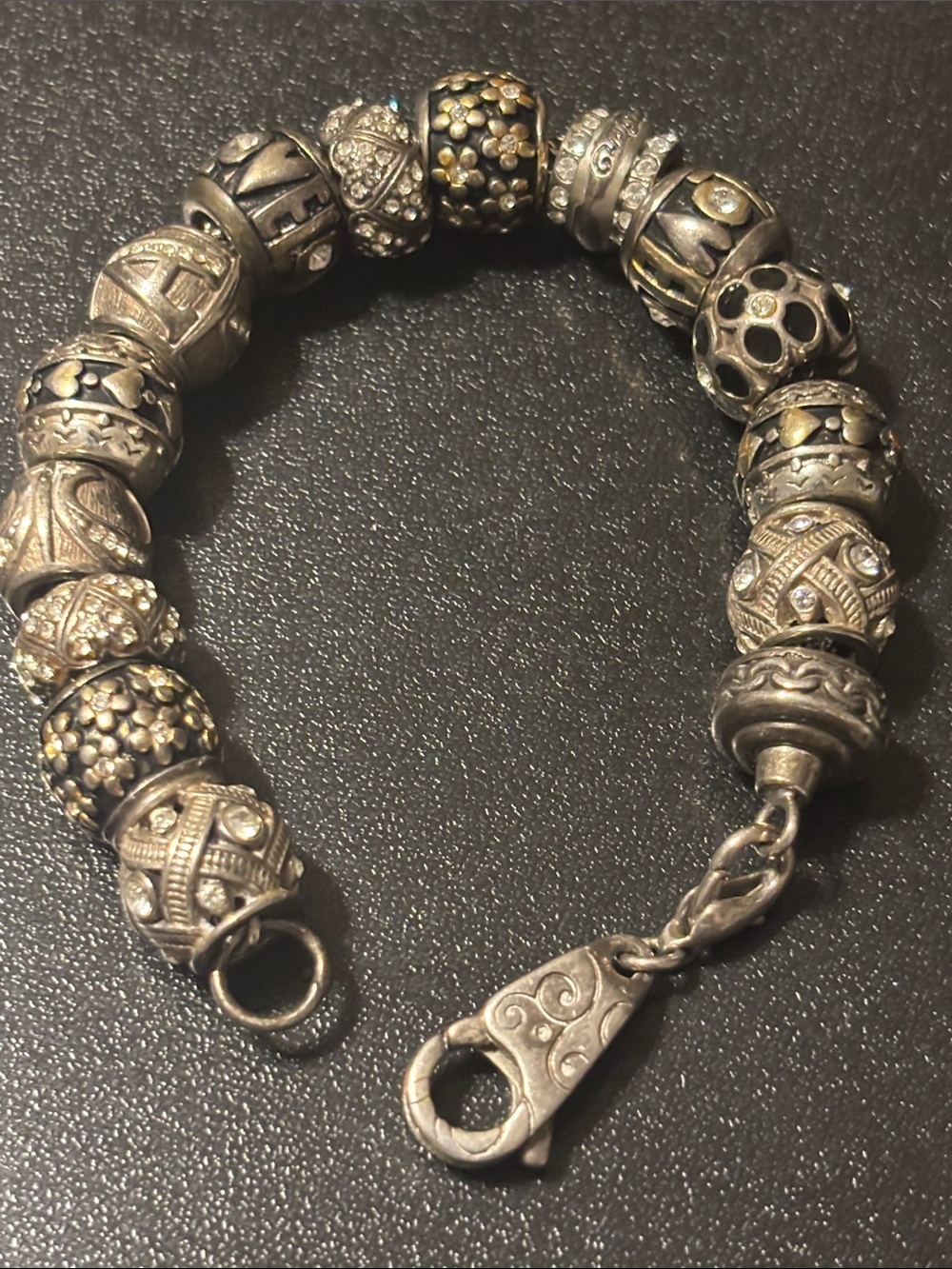 Silver Tone Bead Charm Bracelet with Gold Accents